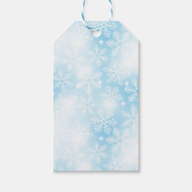 Etiqueta Para Presente Flocos de neve e luzes em azul (Frente)