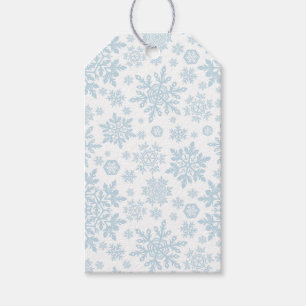 Etiqueta Para Presente Flocos de Neve Elegantes (Azul Gelo - Branco)