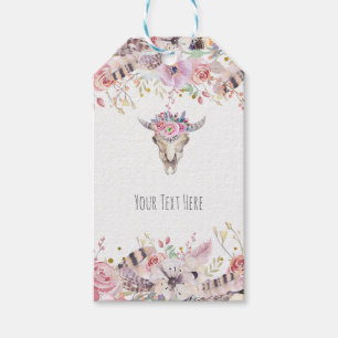 Etiqueta Para Presente Flor & Crânio de Vaca Boho Chic Glam Country