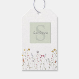 Etiqueta Para Presente Flor de Campo Caprichosa Monogramada em Aquarela