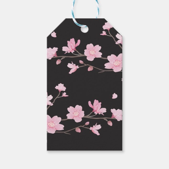 Etiqueta Para Presente Flor de Cereja - Preto (Frente)