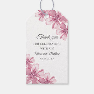 Etiqueta Para Presente Flor de cerejeira cor-de-rosa. Obrigado floral do