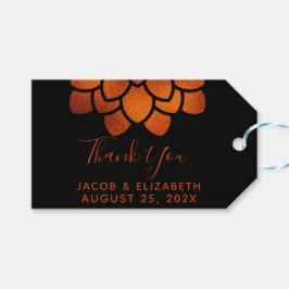 Etiqueta Para Presente Flor de Cobre Dramática em Preto Obrigado  