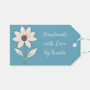 Etiqueta Para Presente Flor de Creme Minimalista Simples sobre Azul