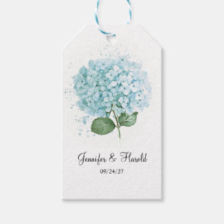 Etiqueta Para Presente Flor de Hortênsia Azul Pastel em Aquarela para Cas