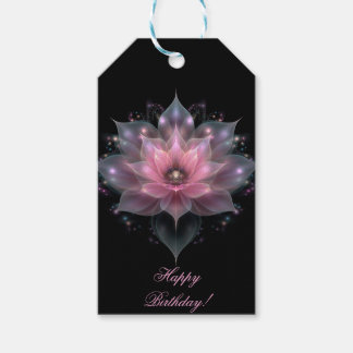 Etiqueta Para Presente Flor de Lótus Luminosa - Feliz Aniversário Rosa Cl