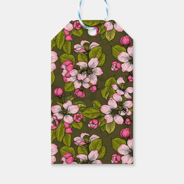 Etiqueta Para Presente Flor de maçã em verde-escuro (Frente)