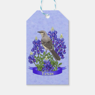 Etiqueta Para Presente Flor de Mockingbird e Bluebonnet, estado do Texas