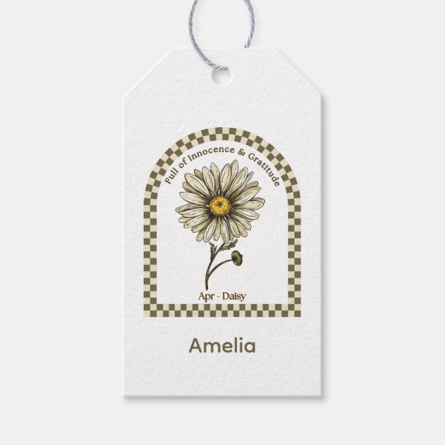 Etiqueta Para Presente Flor de Nascimento Personalizada de Abril (Frente)
