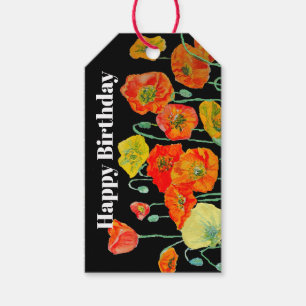 Etiqueta Para Presente Flor de Papoula Vermelha Laranja Água Tinta Aniver