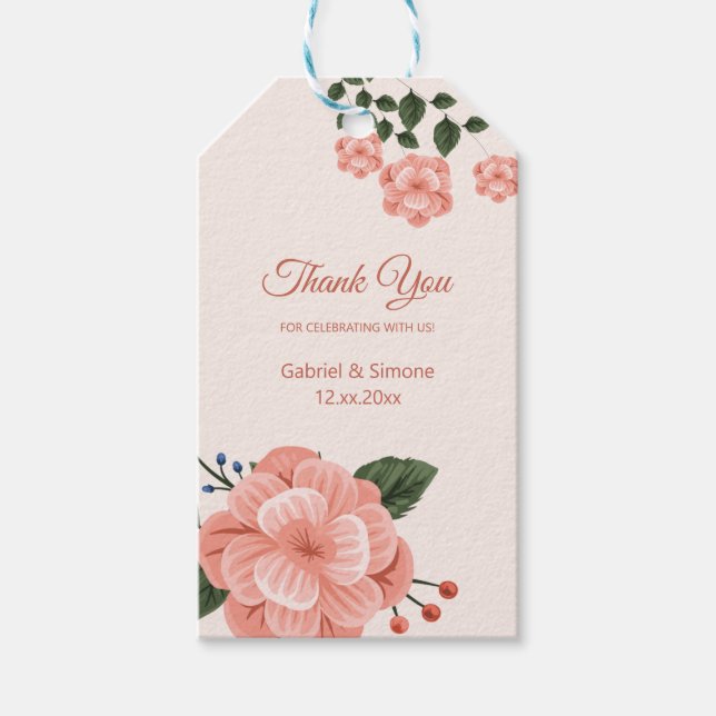 Etiqueta Para Presente Flor de Pêssego em Aquarela Agradecimento (Frente)