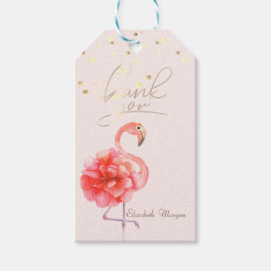 Etiqueta Para Presente Flor Flamingo Rosa, Confetti Dourado