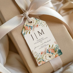 Etiqueta Para Presente Flor Monograma Casamento Creme Pêssego