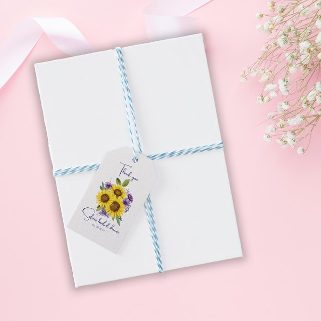 Etiqueta Para Presente Flor silvestre roxa amarela girassol aquarela (Criador carregado)