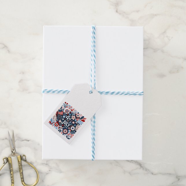 Etiqueta Para Presente Floral 4 de Julho (Com cordão)