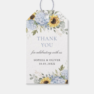 Etiqueta Para Presente Floral Blue Hydrangea Sunflower Casamento Obrigado