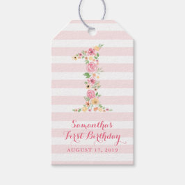 Etiqueta Para Presente Floral Cor-de-Água Rosa Primeiro Aniversário