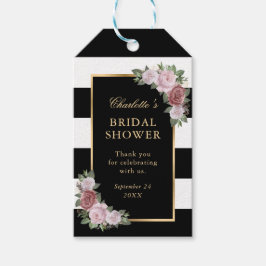 Etiqueta Para Presente Floral Cor-De-Rosa Preta Obrigado Chá de panela Fa