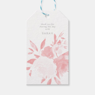 Etiqueta Para Presente Floral de Cor de Água Rosa Pastel