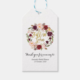 Etiqueta Para Presente Floral de Marsala Dourada e vermelha cai no amor T