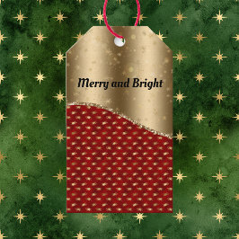 Etiqueta Para Presente Floral de Natal Vermelho com Friso e Nome Dourados