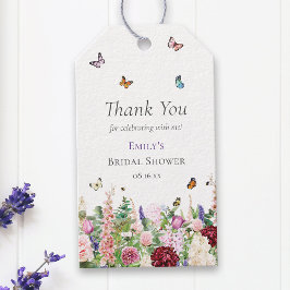 Etiqueta Para Presente Floral e borboletas roxas cor-de-rosa Elegante