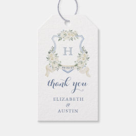 Etiqueta Para Presente Floral Elegant Dusty Blue Crest Wedding Thank You