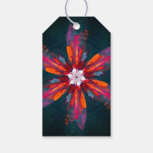 Etiqueta Para Presente Floral Flores de Mandala Laranja Vermelho Abstrato
