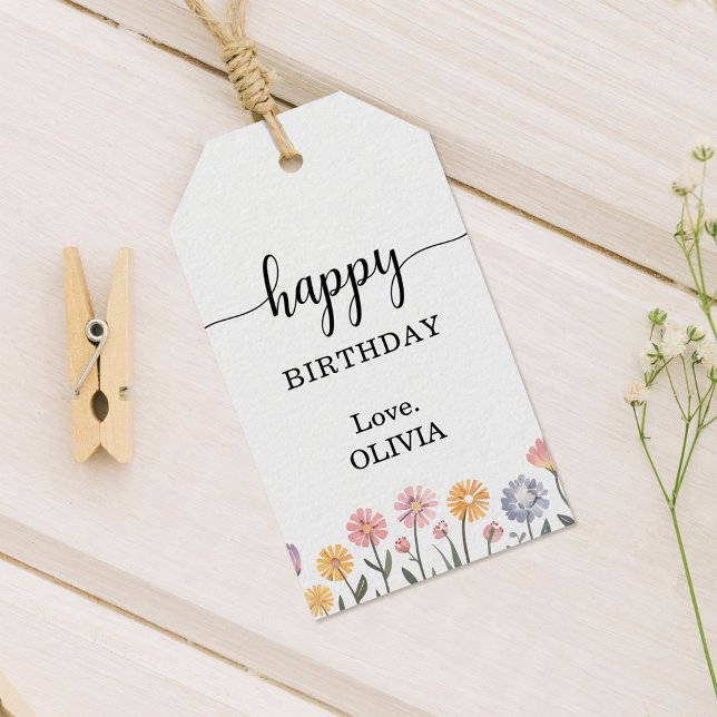 Etiqueta Para Presente Floral Happy Birthday (Criador carregado)