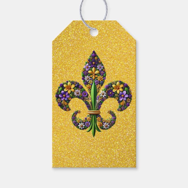 Etiqueta Para Presente Floral Mardi Gras fleur de lis (Frente)