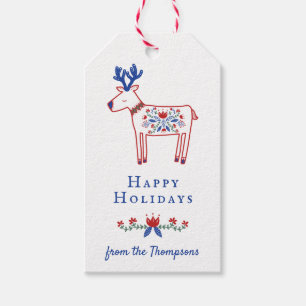 Etiqueta Para Presente Floral Reindeer Happy Holidays