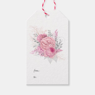 Etiqueta Para Presente Floral Rosa e Prata