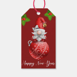 Etiqueta Para Presente Floral Watercolor Gnomo de Natal Merry Gnomt Tags