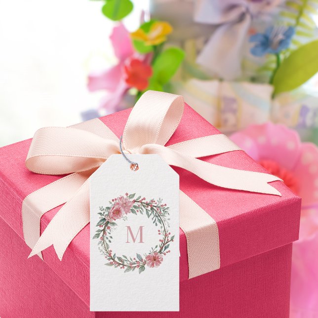 Etiqueta Para Presente Floral Watercolour Monogram – Personalise Initial (Monogram Floral Watercolour Gift tag (personalise))