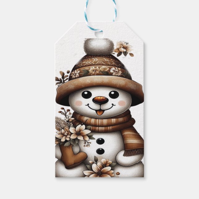 Etiqueta Para Presente Floral Winter Wonderland Snowman (Frente)