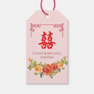 Etiqueta Para Presente Flores amarelas cor-de-laranja casamento chinês