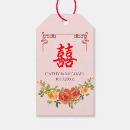 Etiqueta Para Presente Flores amarelas laranja moldura chinesa casamento