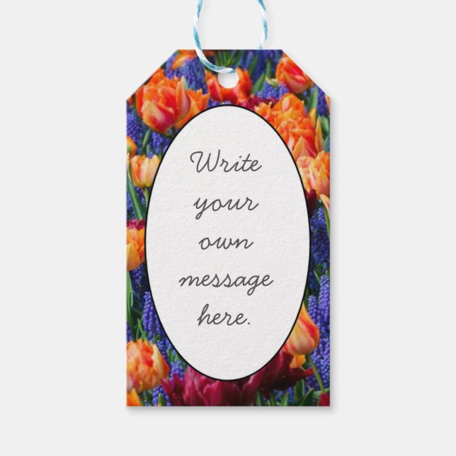 Etiqueta Para Presente Flores Azuis, Laranja e Vermelhas (Frente)