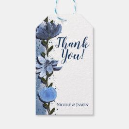 Etiqueta Para Presente Flores Azuis Modernas Casamento Aquarela Floral