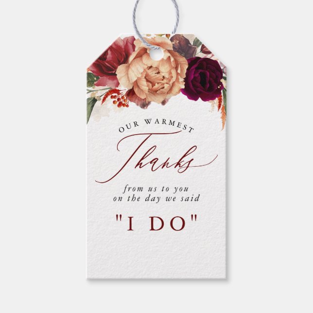 Etiqueta Para Presente Flores Botânicas de Outono Rústico Obrigado (Frente)