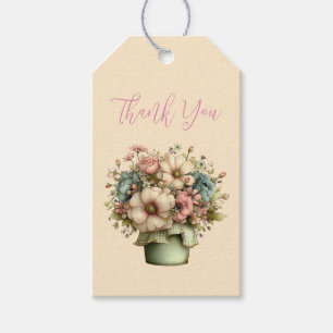 Etiqueta Para Presente Flores Caprichosas em um Vaso de Plantas Presente 