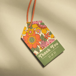 Etiqueta Para Presente Flores Coloridas, Retro Vintage, Obrigado