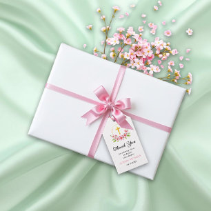 Etiqueta Para Presente Flores cor-de-rosa e batismo entre raparigas doura