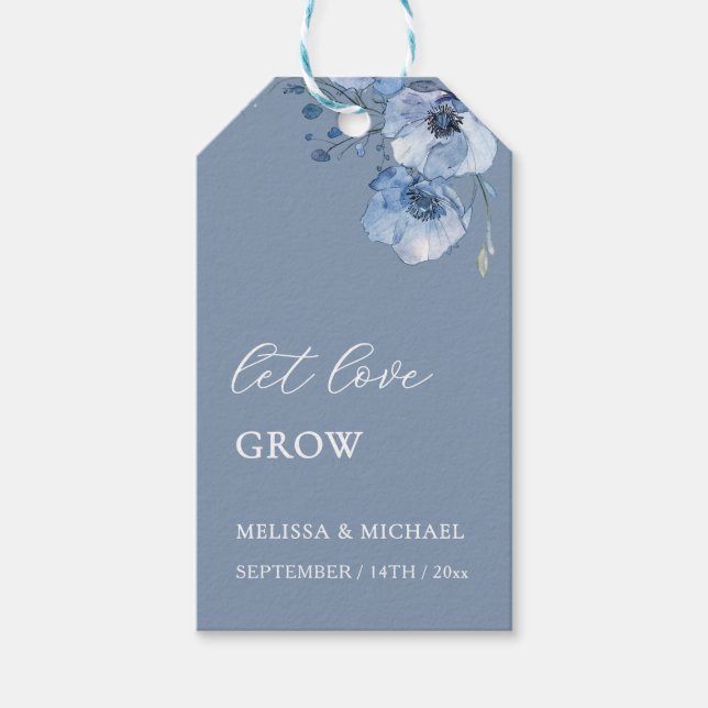 Etiqueta Para Presente Flores de Aquarela Azul Casamento Obrigado (Frente)