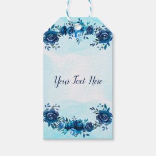 Etiqueta Para Presente Flores de Aquarela Azul Índigo Casamento Floral