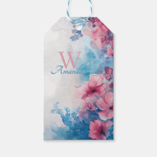 Etiqueta Para Presente Flores de Aquarelas Moles a Rosa e Azul