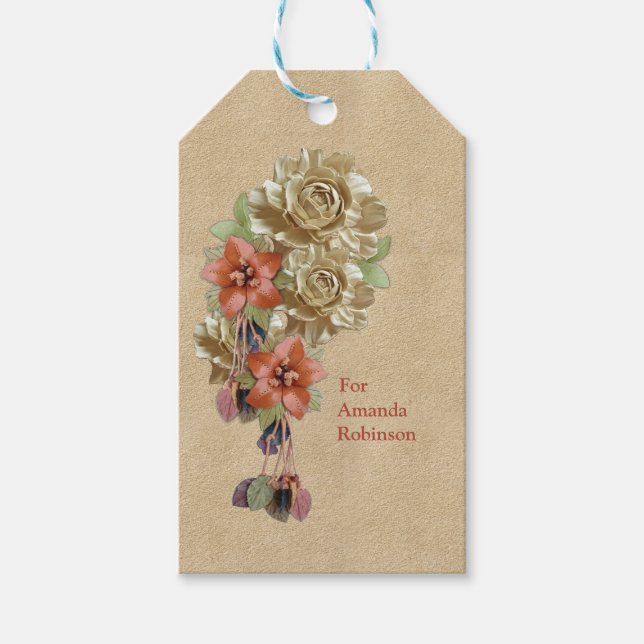 Etiqueta Para Presente Flores de couro em Suede (Frente)
