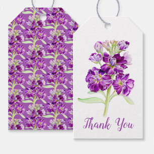 Etiqueta Para Presente Flores de estoque cor d'água obrigado roxo presen