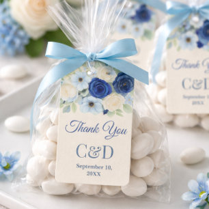 Etiqueta Para Presente Flores de Favor de Casamento Azul Real em Aquarela