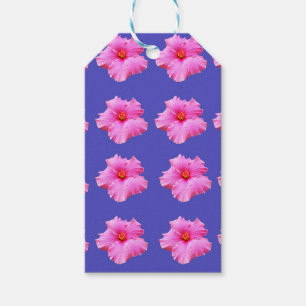Etiqueta Para Presente Flores de Hibisco Rosa Sobre o Roxo,